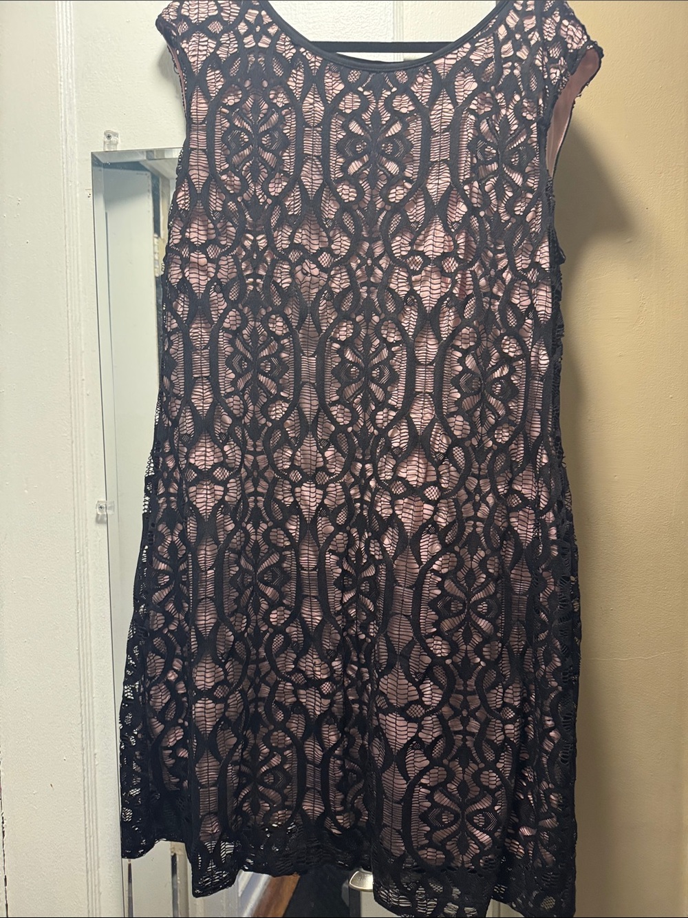 Dress Barn Black Lace Midi Dress with Blush Pink Lining